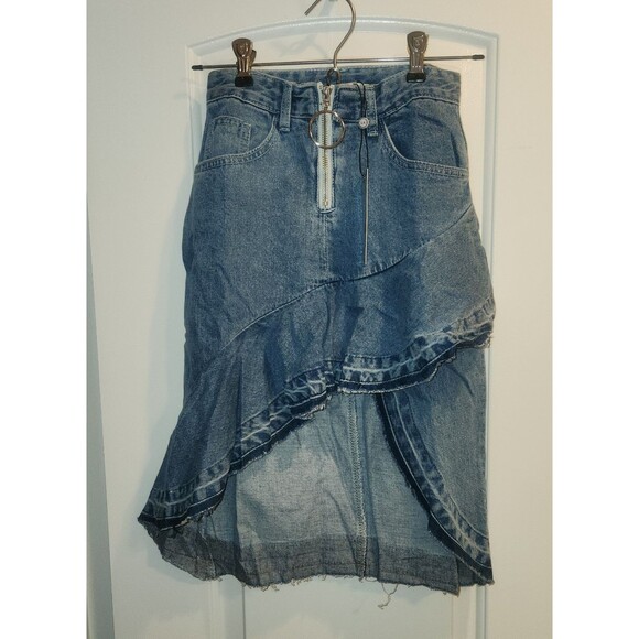 Anthropologie Dresses & Skirts - After Market x Anthropologie Asymmetrical Ruffle Denim Skirt High Low - Size XS